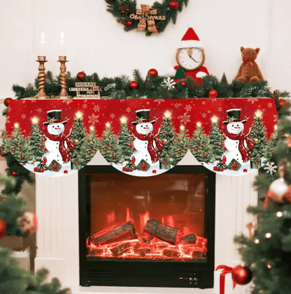 Snowman Christmas Mantel Scarf Table Runner – Festive Fireplace & Holiday Table Decoration
