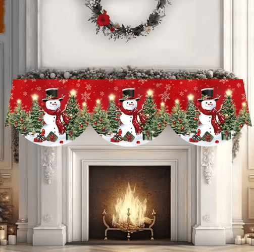 Snowman Christmas Mantel Scarf Table Runner – Festive Fireplace & Holiday Table Decoration