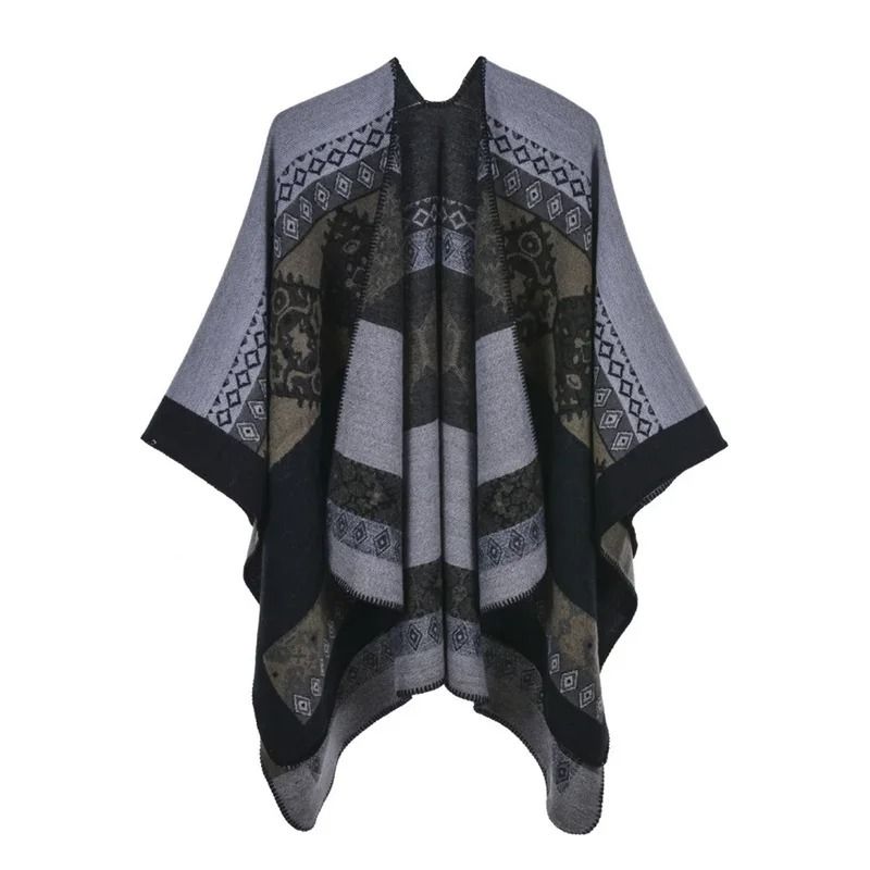 Elegant Womens Cashmere Style Poncho Scarf Warm Winter Shawl Wrap