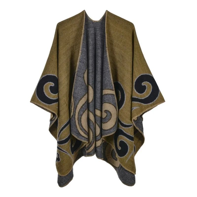 Elegant Womens Cashmere Style Poncho Scarf Warm Winter Shawl Wrap