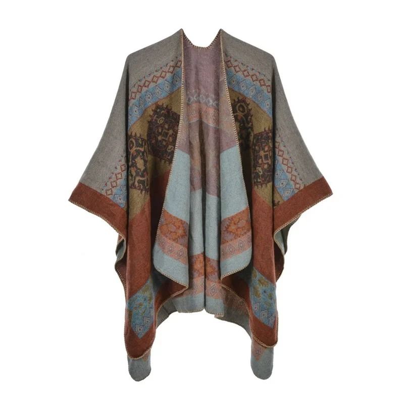 Elegant Womens Cashmere Style Poncho Scarf Warm Winter Shawl Wrap