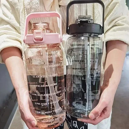 Portable Water Bottle with Straw and Time Marker for Outdoor Sports & Fitness