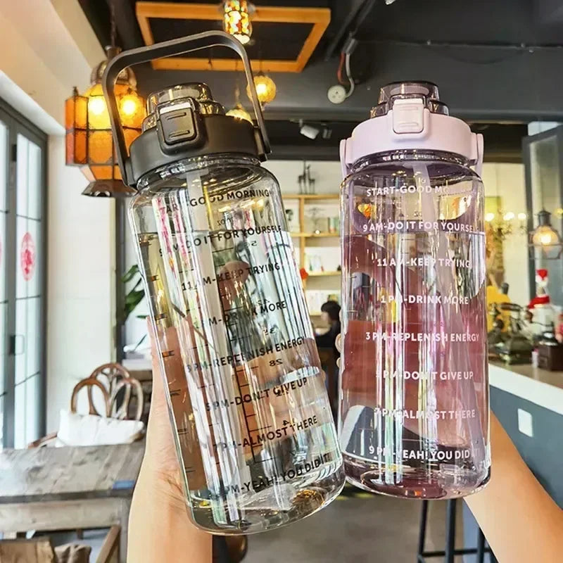 Portable Water Bottle with Straw and Time Marker for Outdoor Sports & Fitness