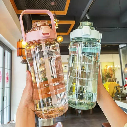 Portable Water Bottle with Straw and Time Marker for Outdoor Sports & Fitness