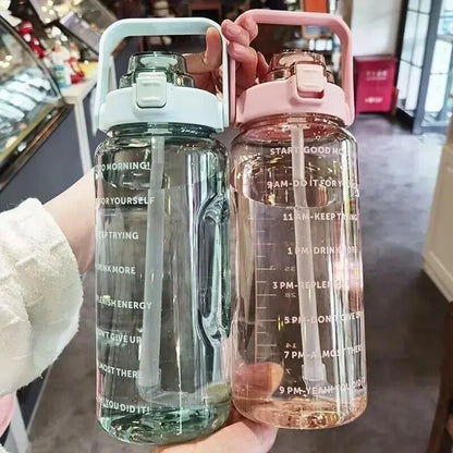 Portable Water Bottle with Straw and Time Marker for Outdoor Sports & Fitness
