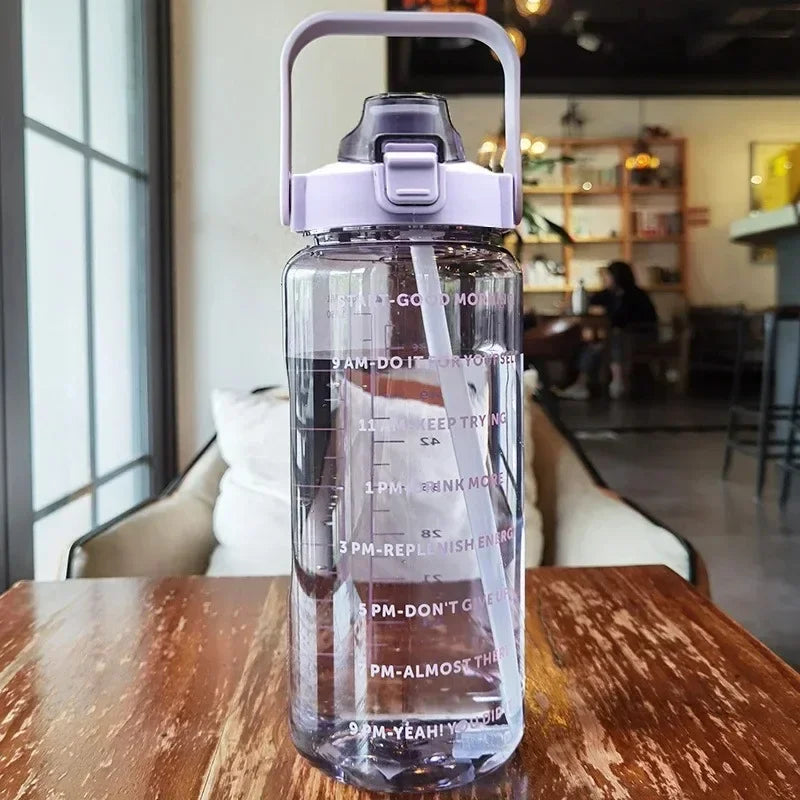 Portable Water Bottle with Straw and Time Marker for Outdoor Sports & Fitness