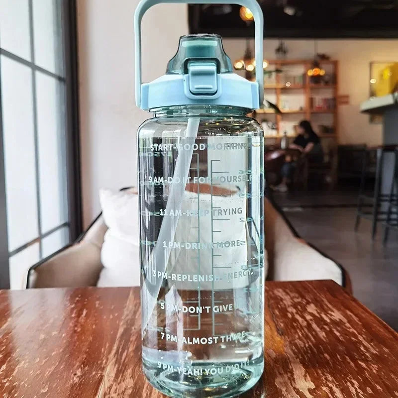 Portable Water Bottle with Straw and Time Marker for Outdoor Sports & Fitness