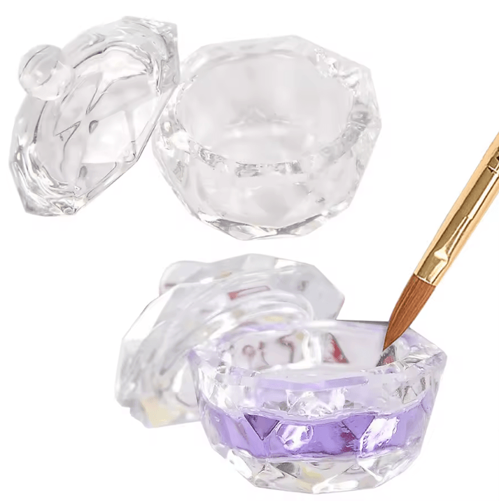 Glass Nail Art Dappen Dish with Lid – Acrylic Liquid & Brush Cleaner Cup