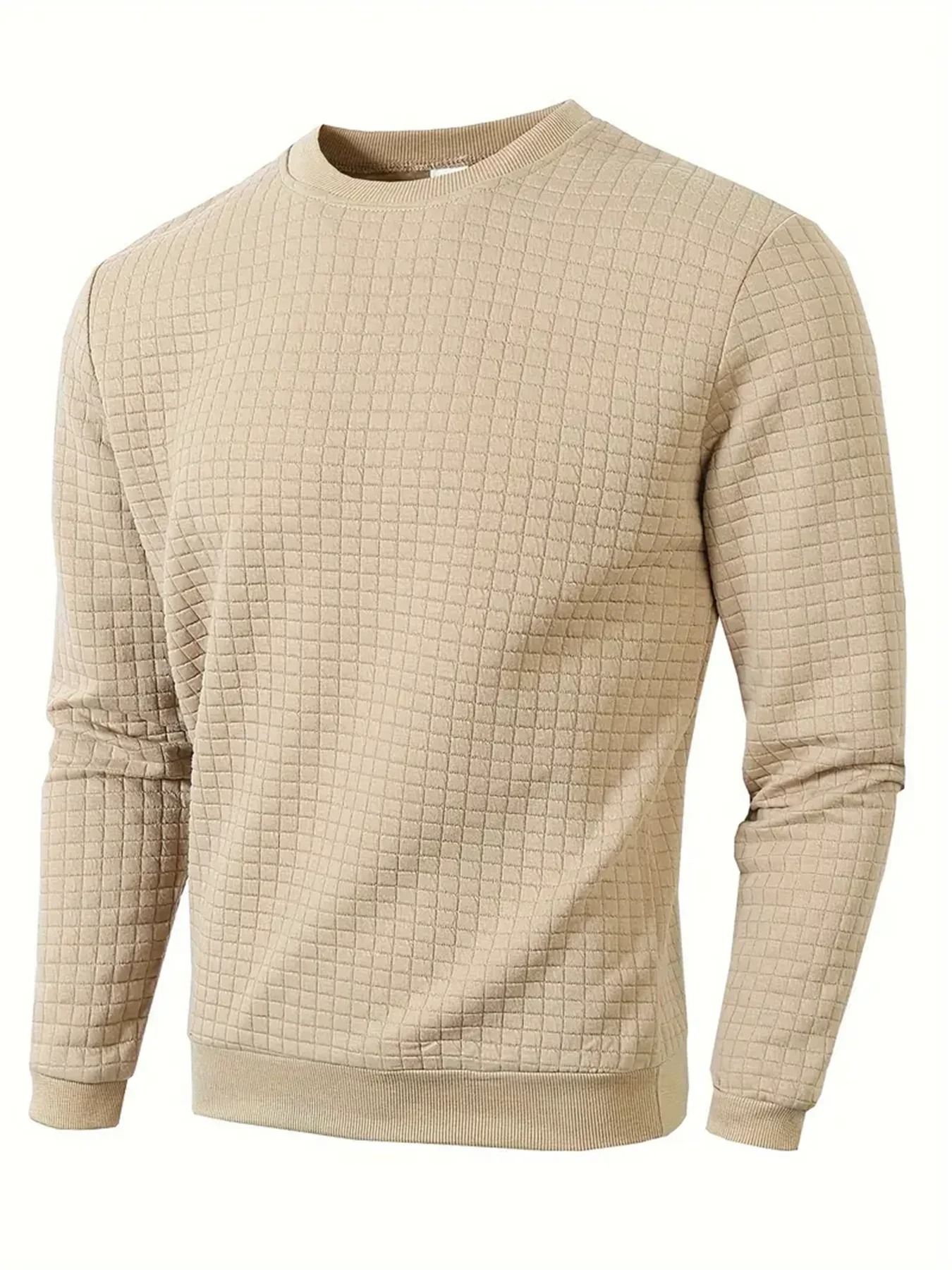 Mens Jacquard Knit Sweater Crew Neck Slim Fit Casual Pullover
