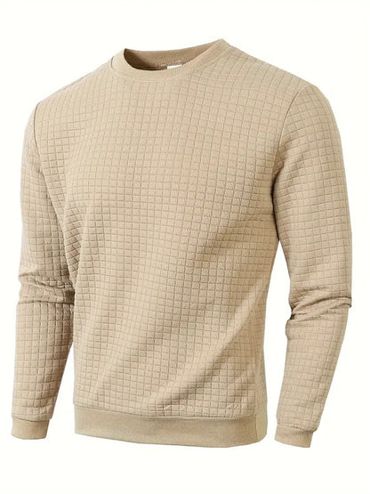 Mens Jacquard Knit Sweater Crew Neck Slim Fit Casual Pullover