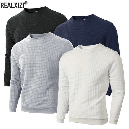 Mens Jacquard Knit Sweater Crew Neck Slim Fit Casual Pullover