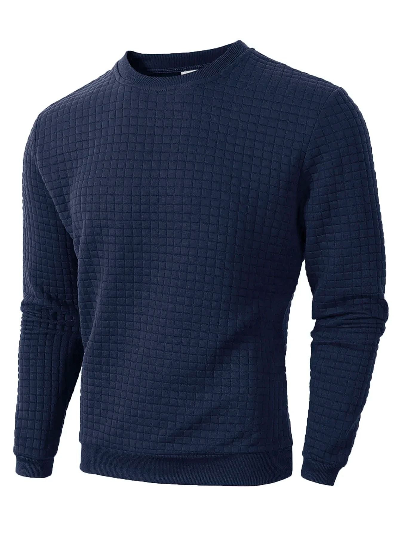 Mens Jacquard Knit Sweater Crew Neck Slim Fit Casual Pullover