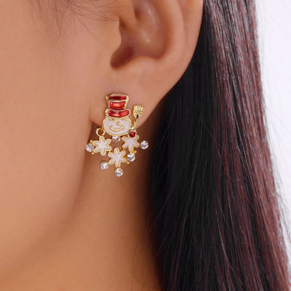 Rhinestone Snowman Christmas Drop Earrings