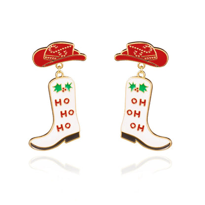 Rhinestone Snowman Christmas Drop Earrings