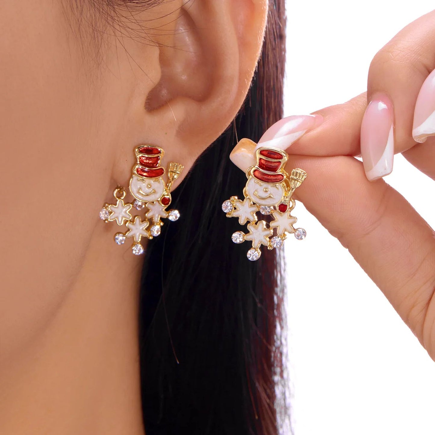 Rhinestone Snowman Christmas Drop Earrings