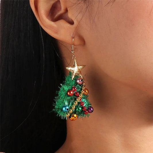 Cute Christmas Tree Star Drop Earrings