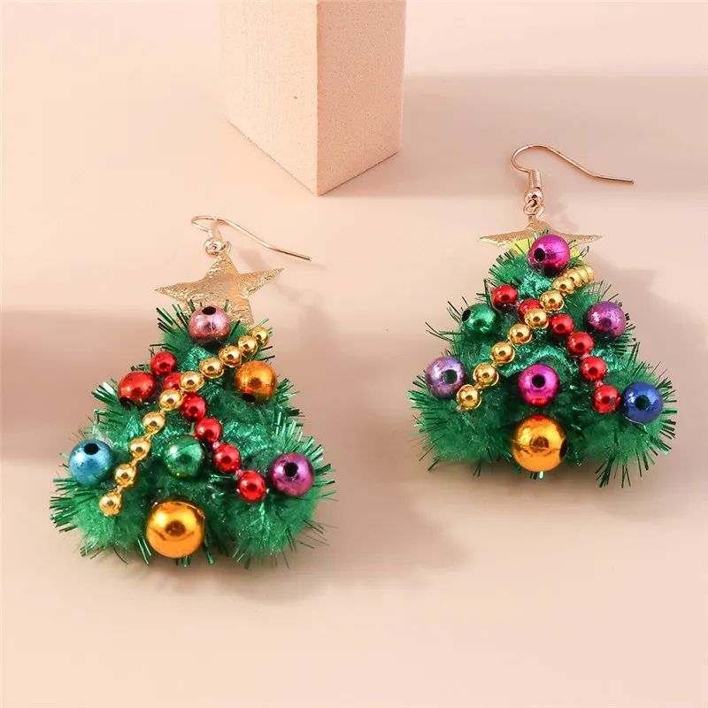 Cute Christmas Tree Star Drop Earrings