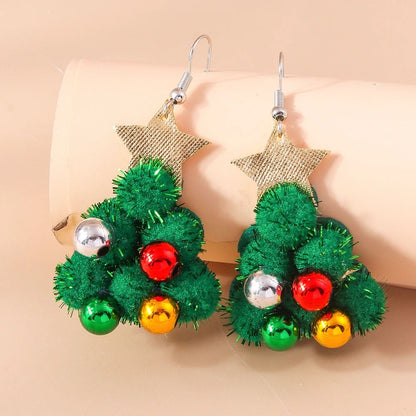 Cute Christmas Tree Star Drop Earrings