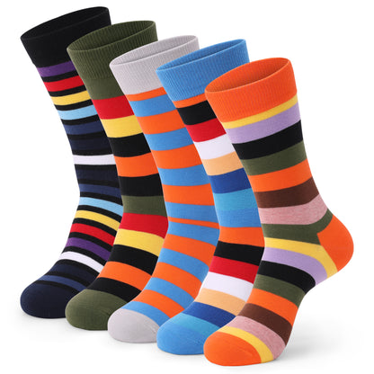 Colorful Striped Combed Cotton Novelty Socks, Fun Dress Socks for Men, Cool & Breathable Casual Patterns