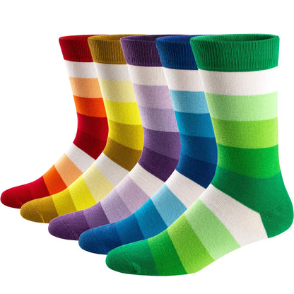 Colorful Striped Combed Cotton Novelty Socks, Fun Dress Socks for Men, Cool & Breathable Casual Patterns