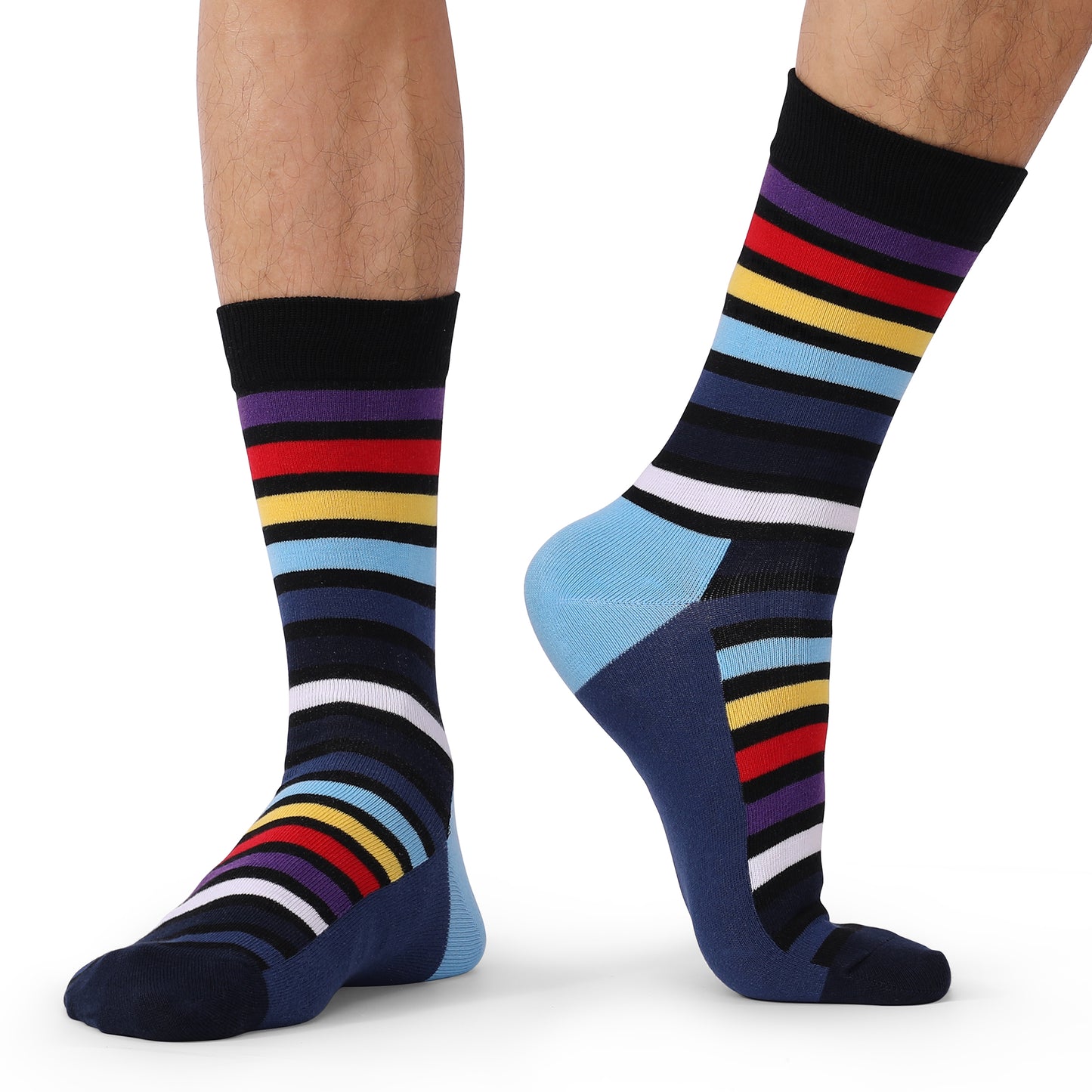 Colorful Striped Combed Cotton Novelty Socks, Fun Dress Socks for Men, Cool & Breathable Casual Patterns