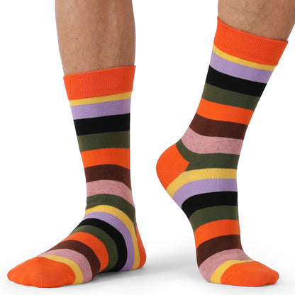 Colorful Striped Combed Cotton Novelty Socks, Fun Dress Socks for Men, Cool & Breathable Casual Patterns