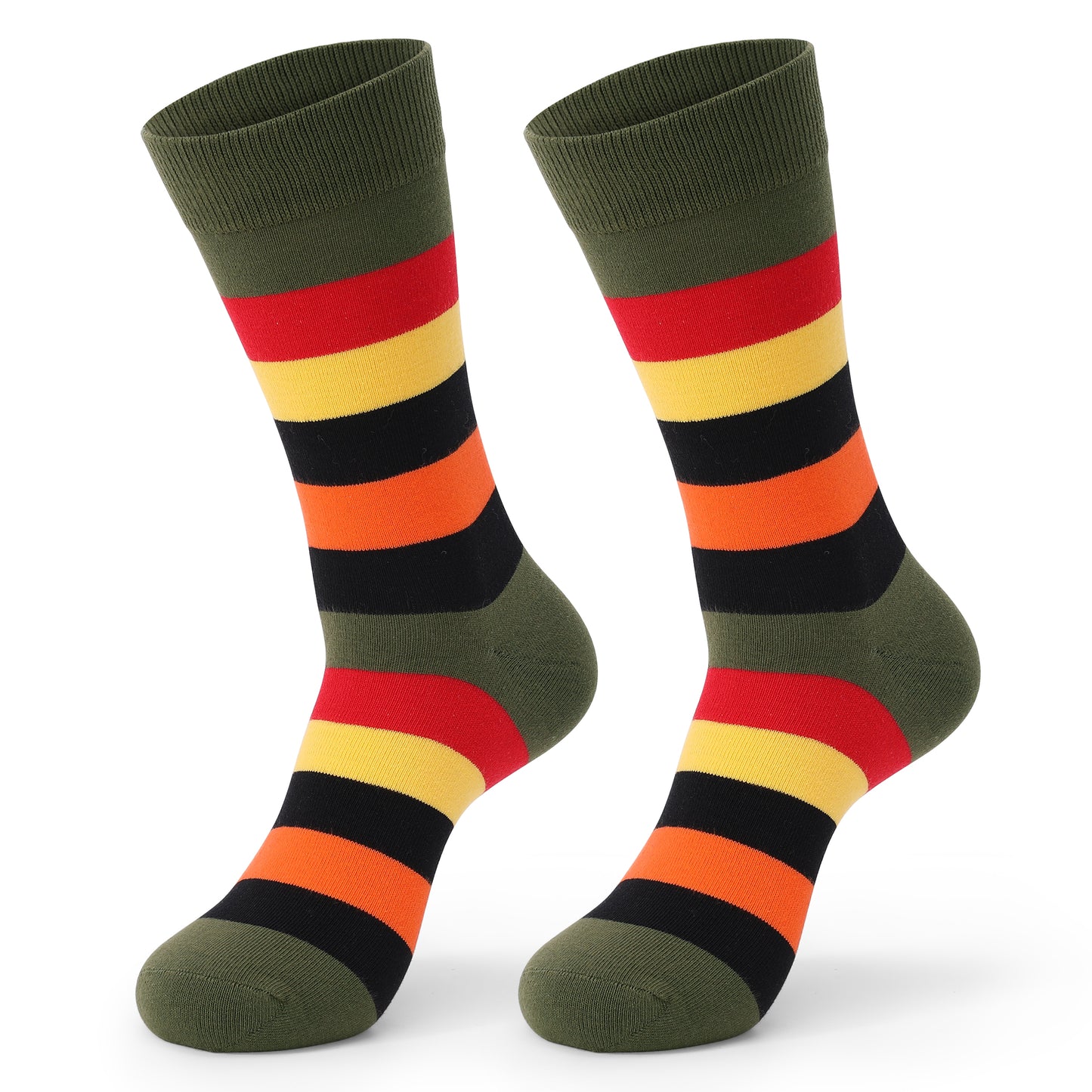 Colorful Striped Combed Cotton Novelty Socks, Fun Dress Socks for Men, Cool & Breathable Casual Patterns