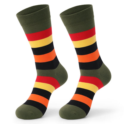 Colorful Striped Combed Cotton Novelty Socks, Fun Dress Socks for Men, Cool & Breathable Casual Patterns