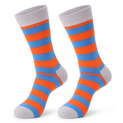 Colorful Striped Combed Cotton Novelty Socks, Fun Dress Socks for Men, Cool & Breathable Casual Patterns
