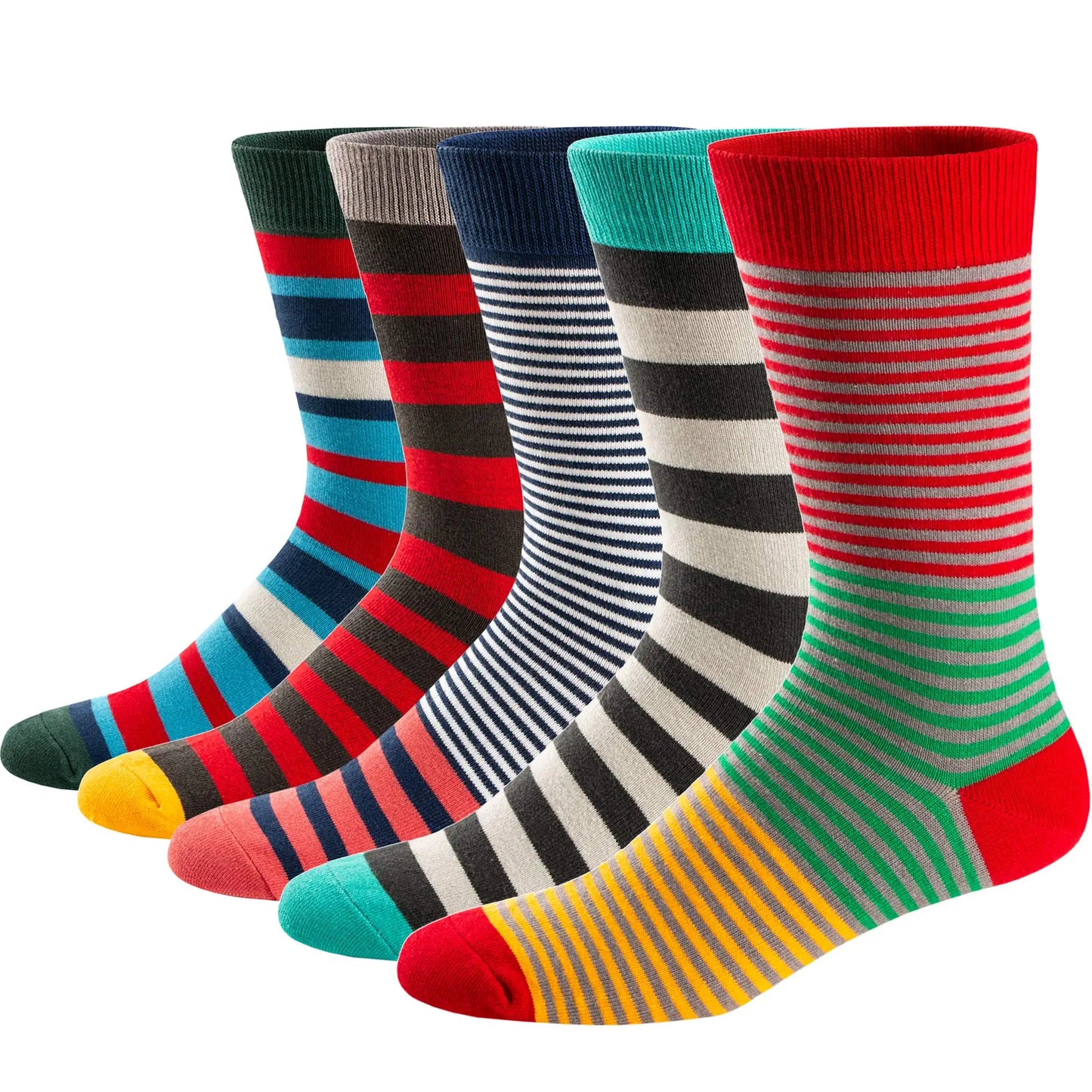 Colorful Striped Combed Cotton Novelty Socks, Fun Dress Socks for Men, Cool & Breathable Casual Patterns