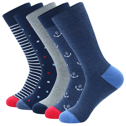 Colorful Striped Combed Cotton Novelty Socks, Fun Dress Socks for Men, Cool & Breathable Casual Patterns