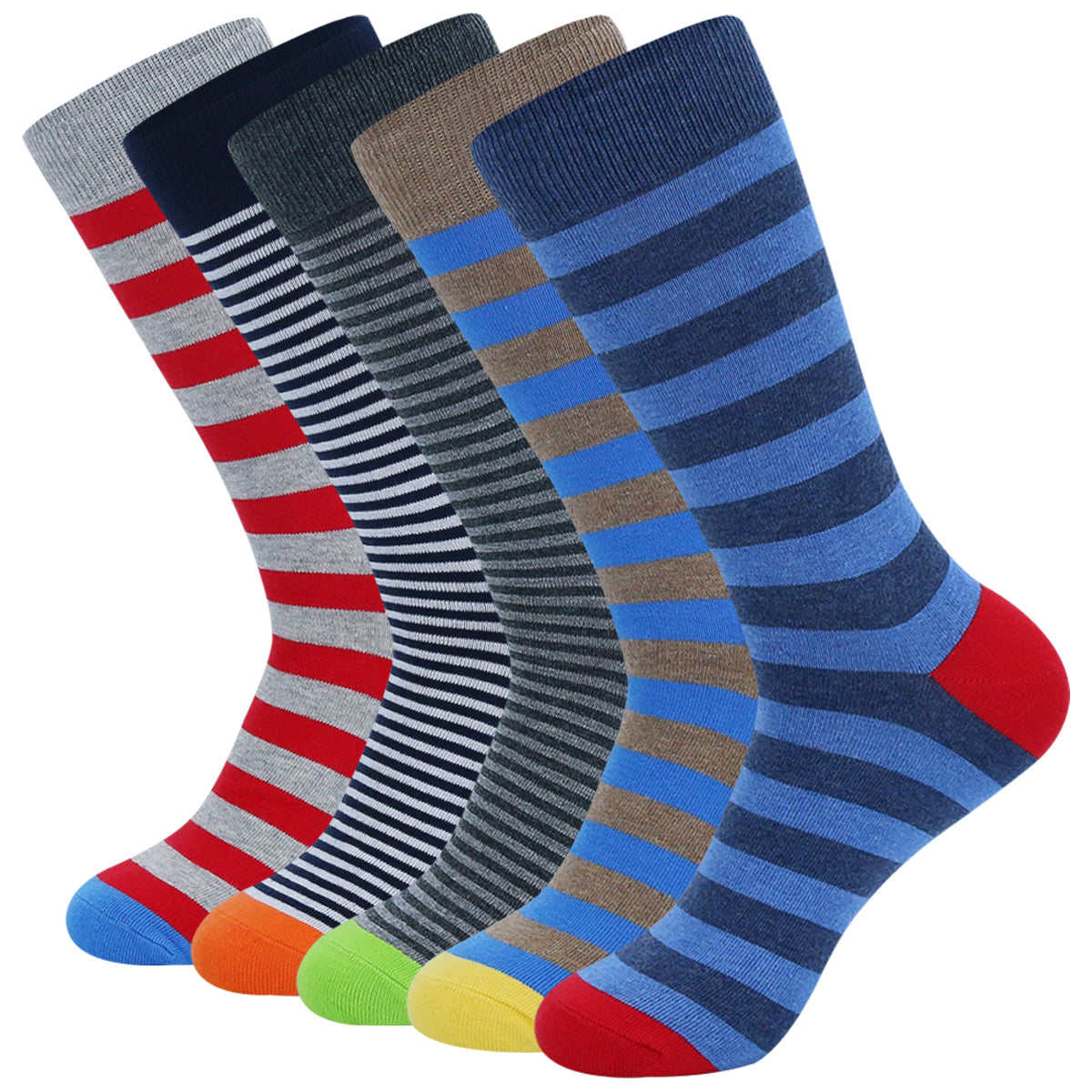 Colorful Striped Combed Cotton Novelty Socks, Fun Dress Socks for Men, Cool & Breathable Casual Patterns