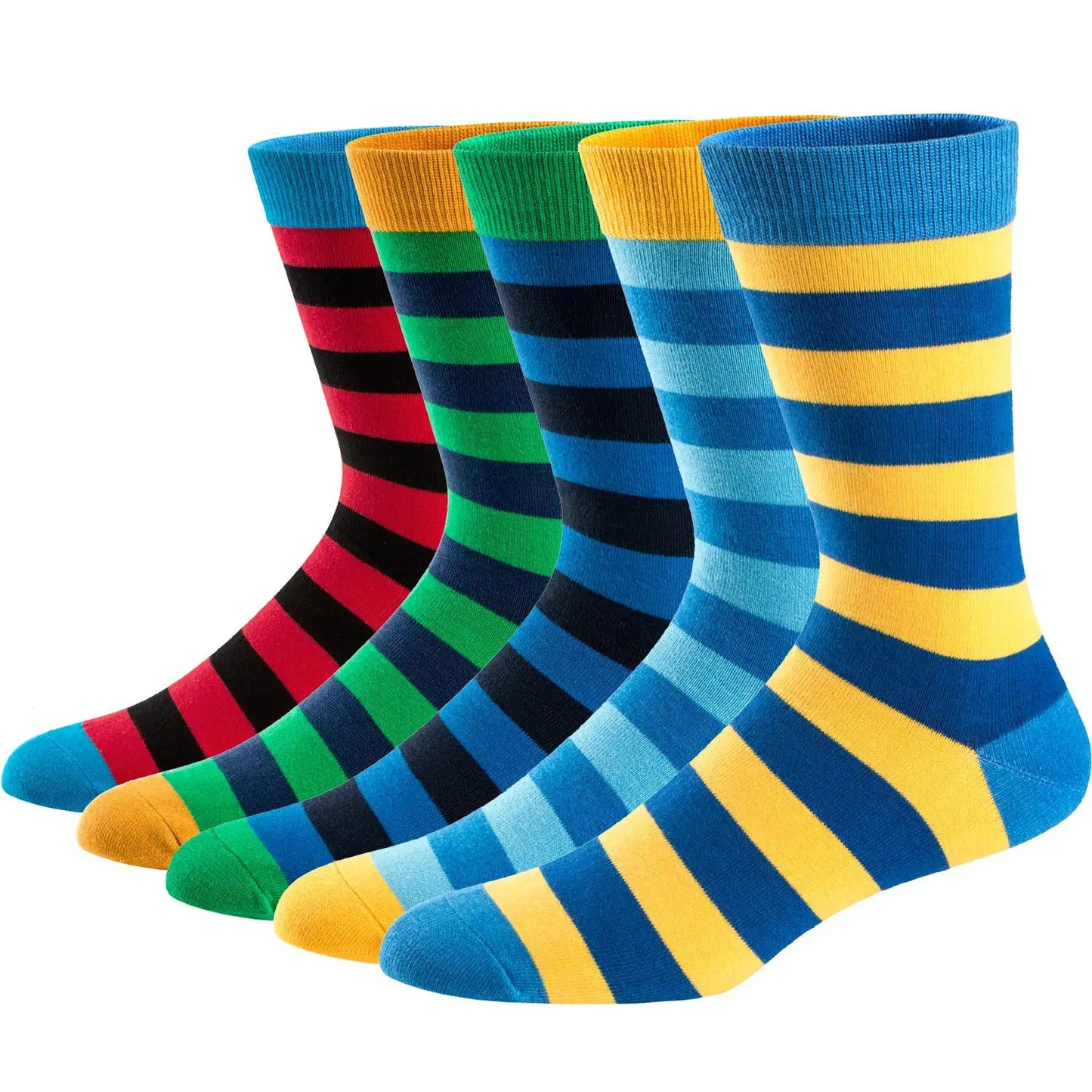 Colorful Striped Combed Cotton Novelty Socks, Fun Dress Socks for Men, Cool & Breathable Casual Patterns