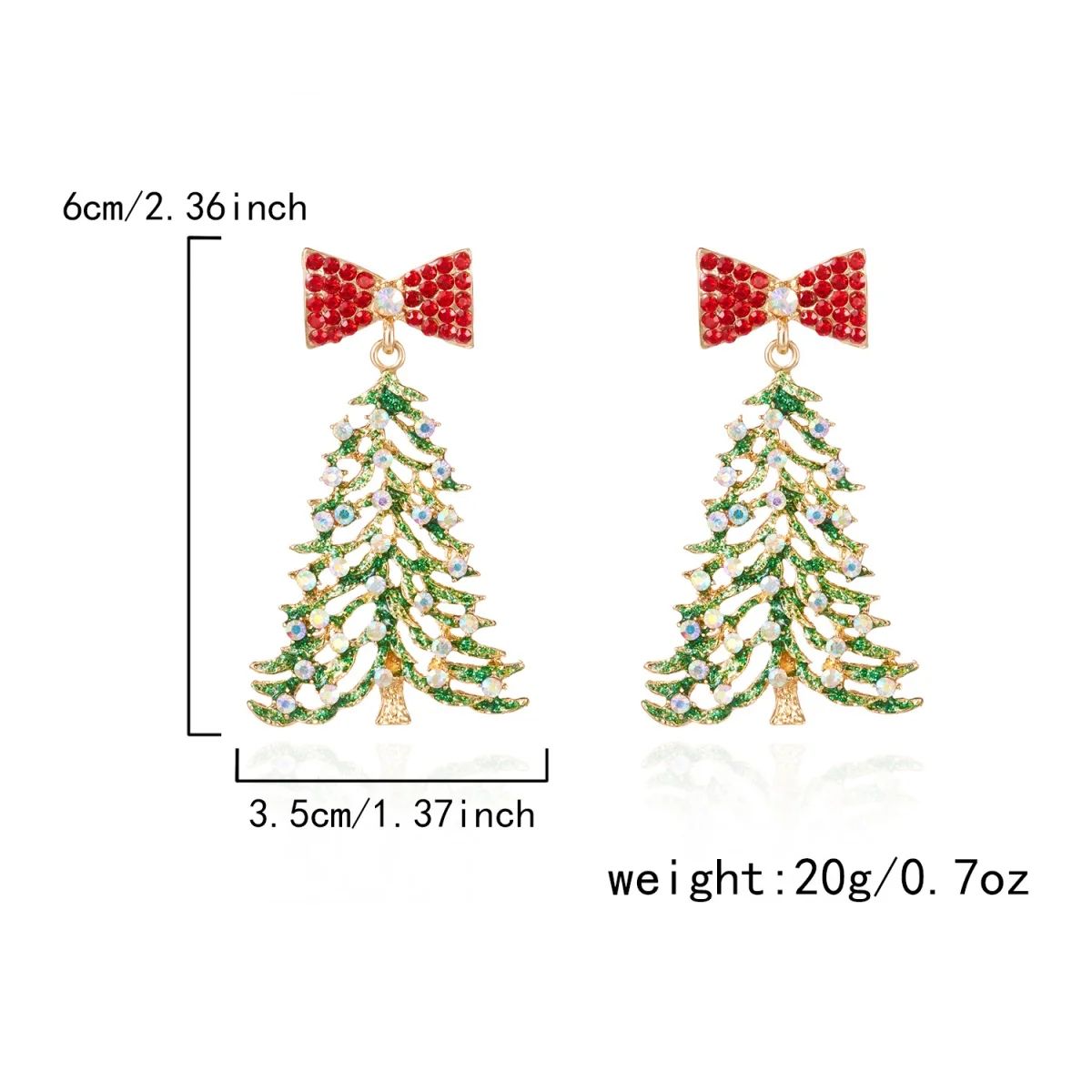 Colorful Rhinestone Bow Christmas Tree Drop Earrings