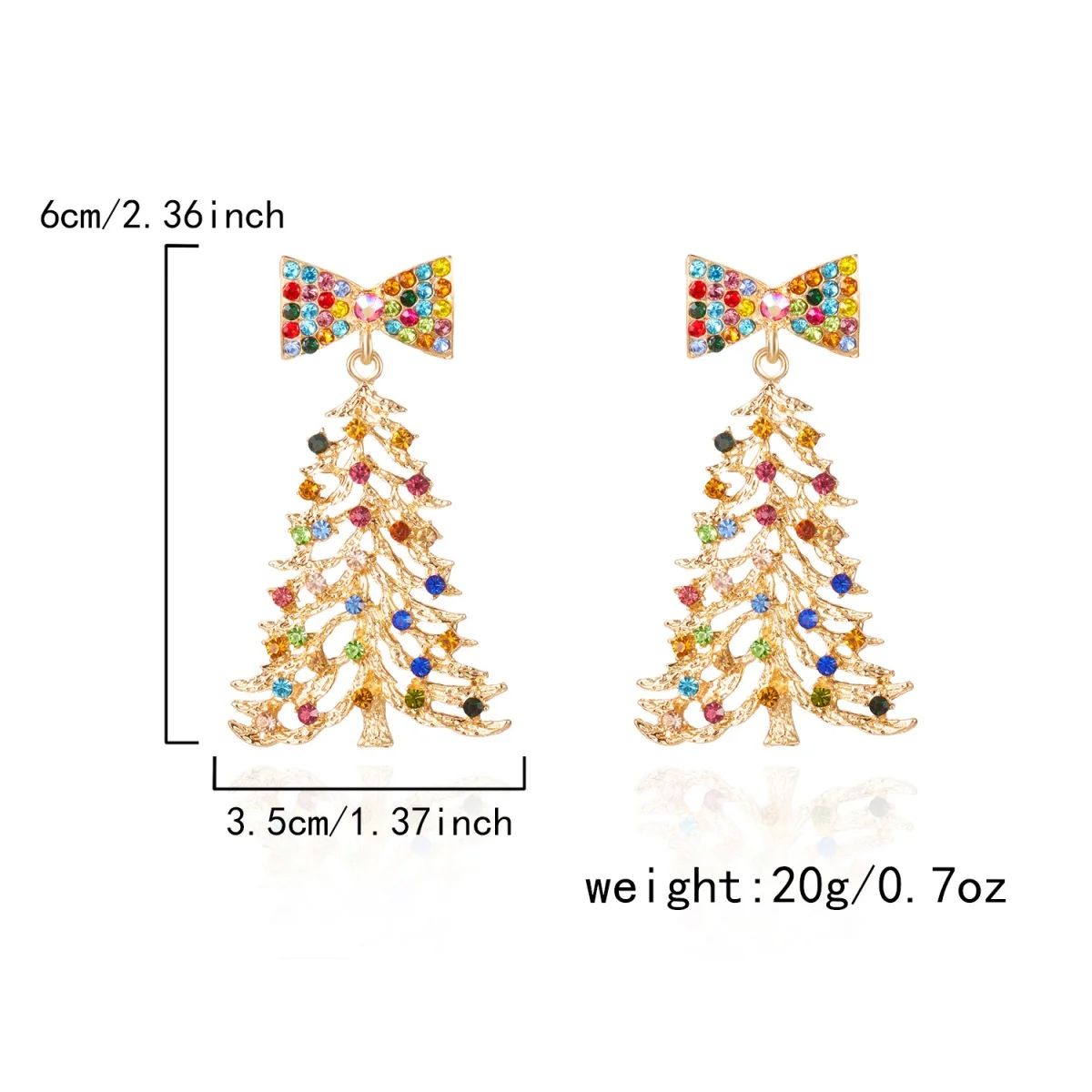 Colorful Rhinestone Bow Christmas Tree Drop Earrings