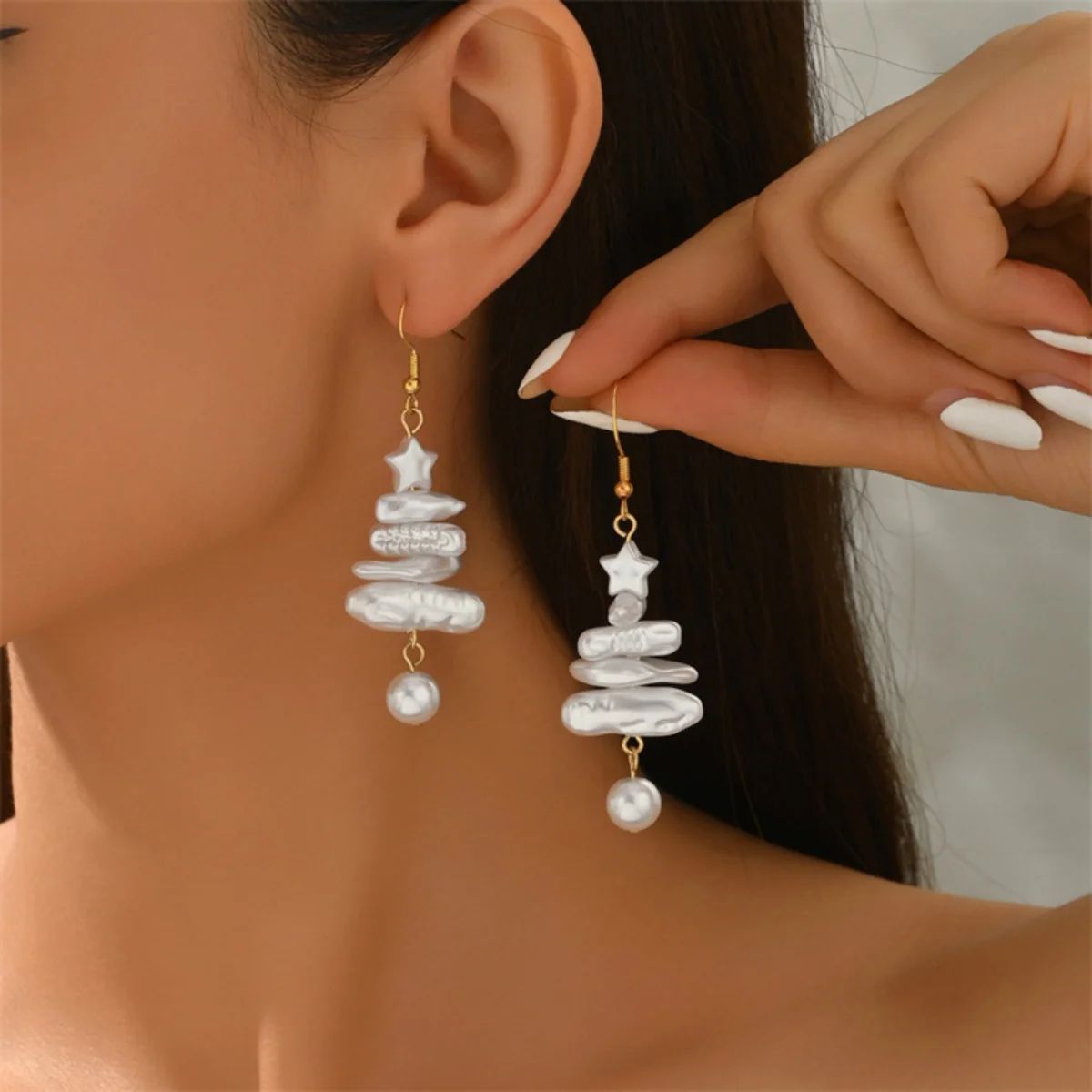 Baroque Pearl Christmas Tree Drop Earrings