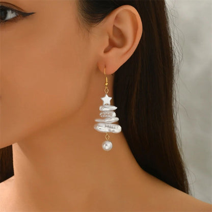 Baroque Pearl Christmas Tree Drop Earrings