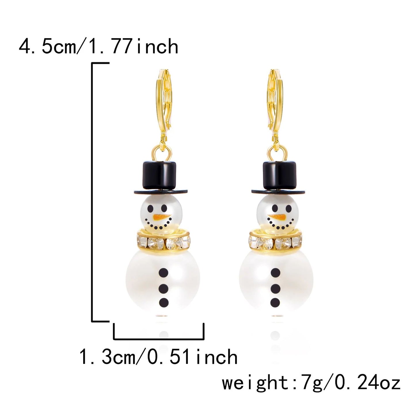 Pearl Snowman Rhinestone Snowflake Drop Earrings