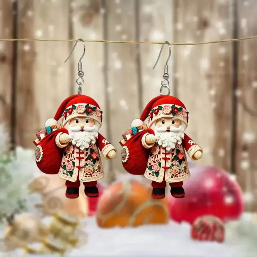 Acrylic Santa Claus Double Sided Drop Earrings