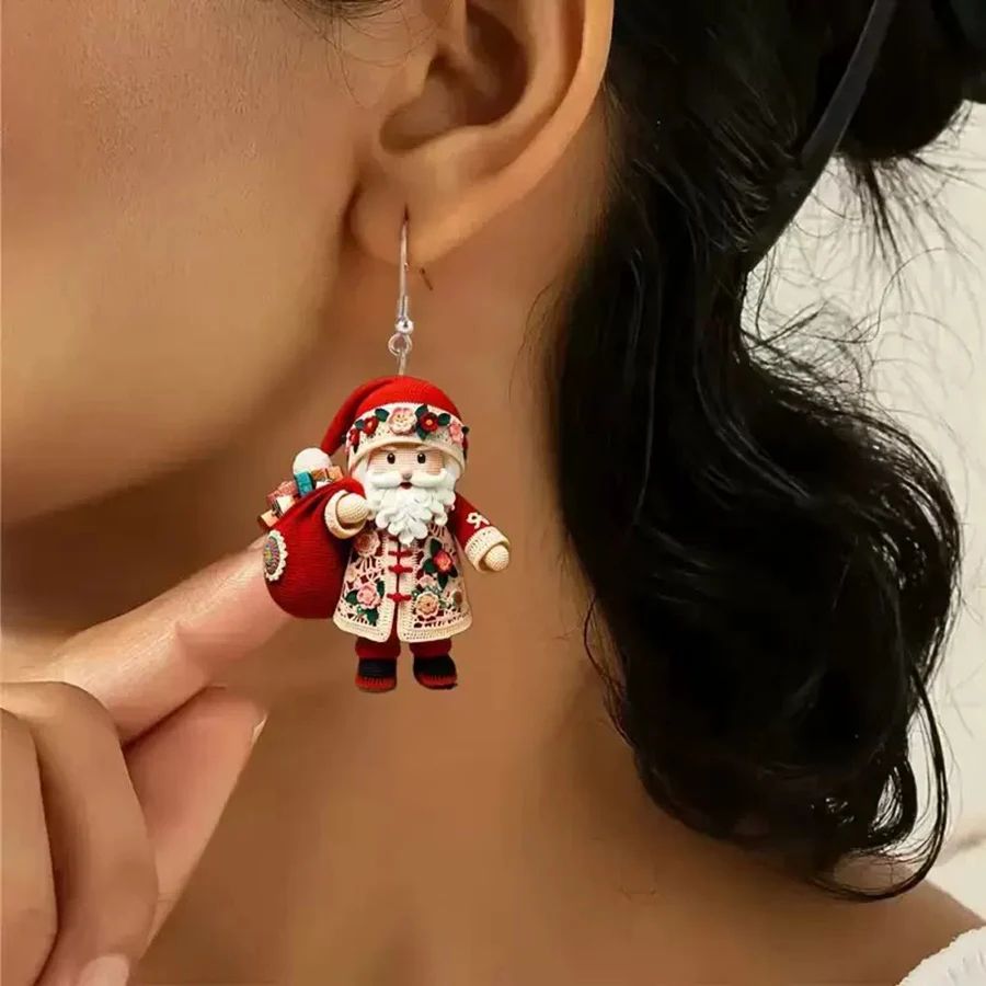 Acrylic Santa Claus Double Sided Drop Earrings