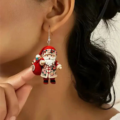 Acrylic Santa Claus Double Sided Drop Earrings