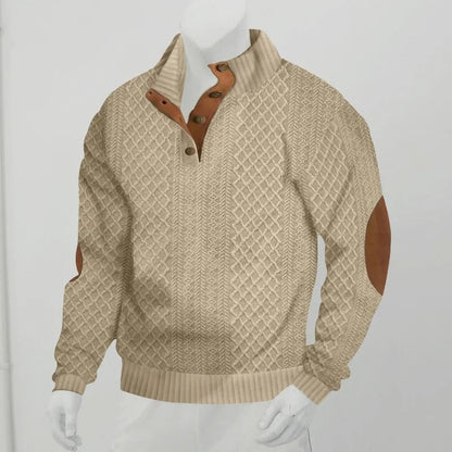 Mens Stand Collar Jacquard Knit Sweater Casual Long Sleeve Pullover