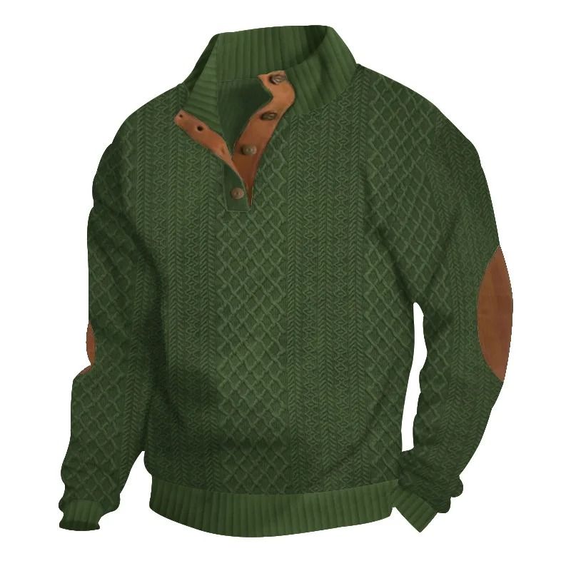 Mens Stand Collar Jacquard Knit Sweater Casual Long Sleeve Pullover