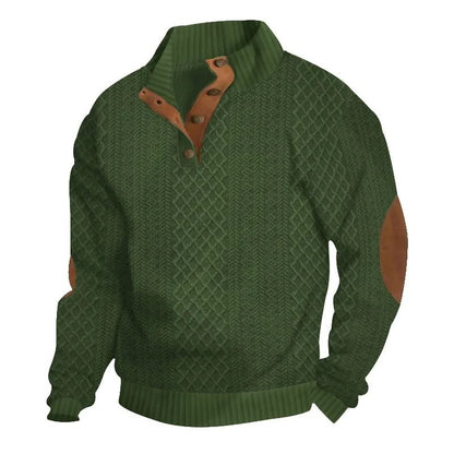 Mens Stand Collar Jacquard Knit Sweater Casual Long Sleeve Pullover