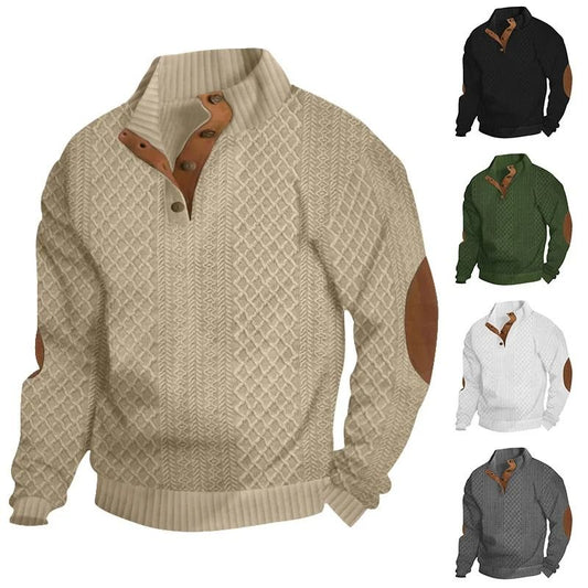 Mens Stand Collar Jacquard Knit Sweater Casual Long Sleeve Pullover