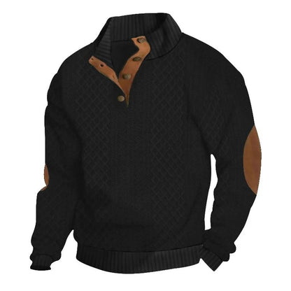 Mens Stand Collar Jacquard Knit Sweater Casual Long Sleeve Pullover