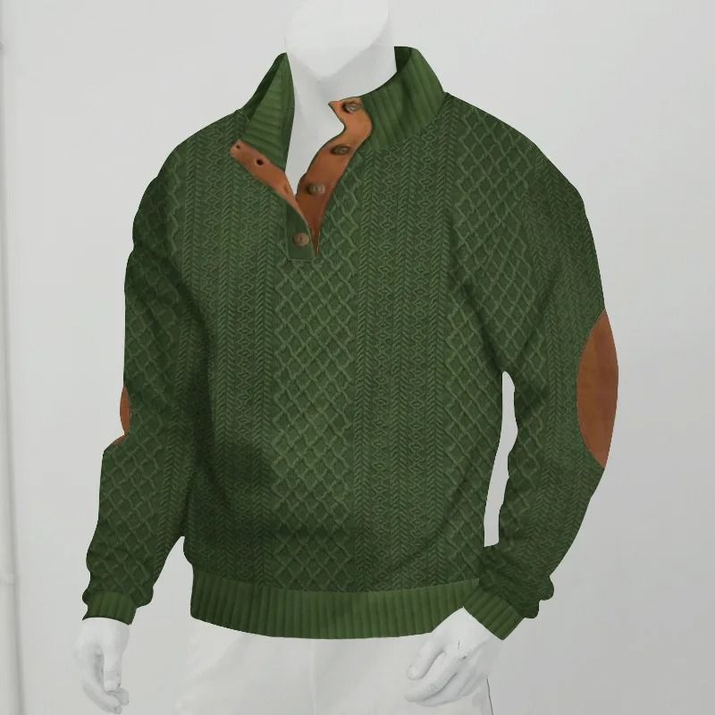 Mens Stand Collar Jacquard Knit Sweater Casual Long Sleeve Pullover
