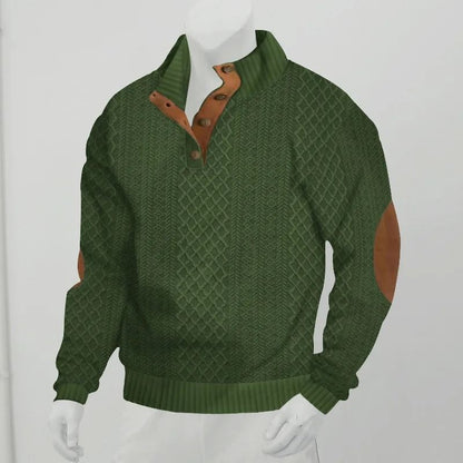 Mens Stand Collar Jacquard Knit Sweater Casual Long Sleeve Pullover