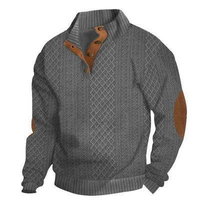 Mens Stand Collar Jacquard Knit Sweater Casual Long Sleeve Pullover