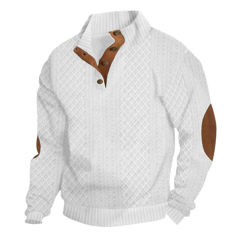 Mens Stand Collar Jacquard Knit Sweater Casual Long Sleeve Pullover